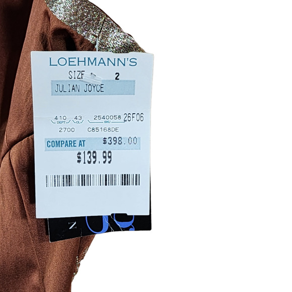 Julian Joyce sz 2 Cocktail Dress Women Slip Caramel Brown Sequin Cranes Vtg NEW - Picture 7 of 14